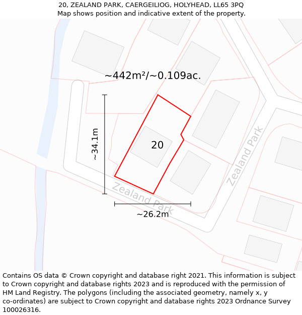 20, ZEALAND PARK, CAERGEILIOG, HOLYHEAD, LL65 3PQ: Plot and title map