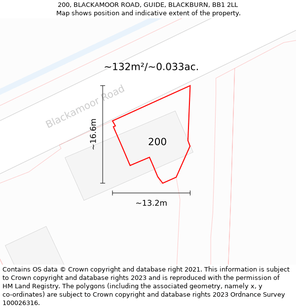 200, BLACKAMOOR ROAD, GUIDE, BLACKBURN, BB1 2LL: Plot and title map