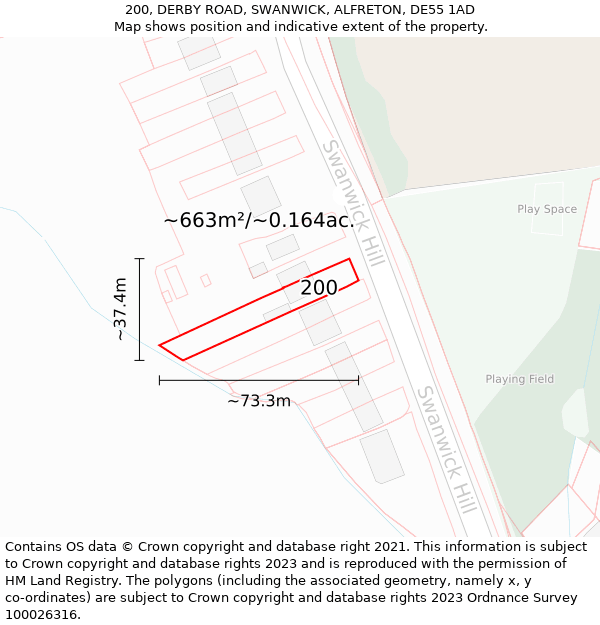 200, DERBY ROAD, SWANWICK, ALFRETON, DE55 1AD: Plot and title map