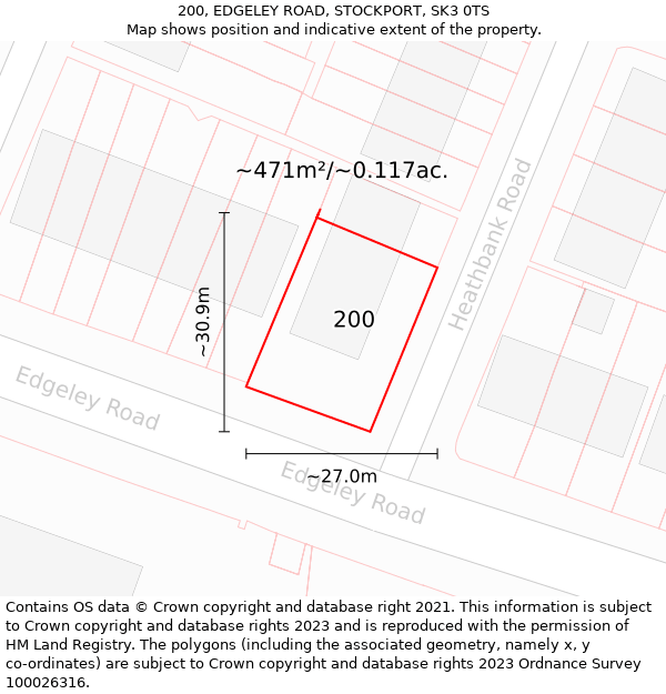 200, EDGELEY ROAD, STOCKPORT, SK3 0TS: Plot and title map