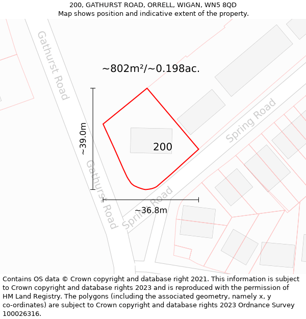 200, GATHURST ROAD, ORRELL, WIGAN, WN5 8QD: Plot and title map