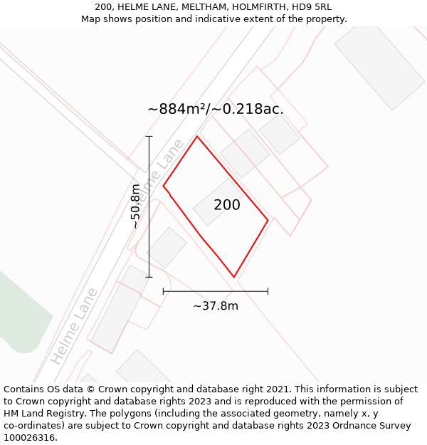 200, HELME LANE, MELTHAM, HOLMFIRTH, HD9 5RL: Plot and title map