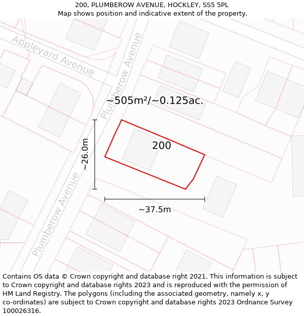 200, PLUMBEROW AVENUE, HOCKLEY, SS5 5PL: Plot and title map