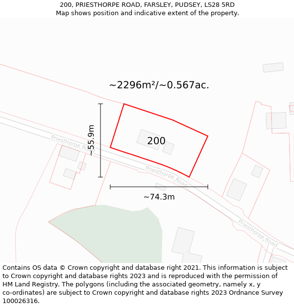 200, PRIESTHORPE ROAD, FARSLEY, PUDSEY, LS28 5RD: Plot and title map