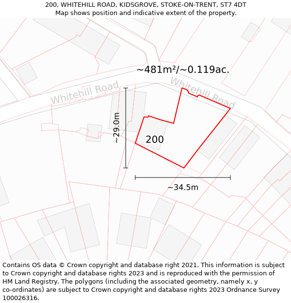 200, WHITEHILL ROAD, KIDSGROVE, STOKE-ON-TRENT, ST7 4DT: Plot and title map