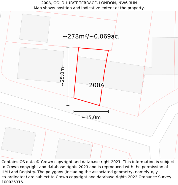 200A, GOLDHURST TERRACE, LONDON, NW6 3HN: Plot and title map