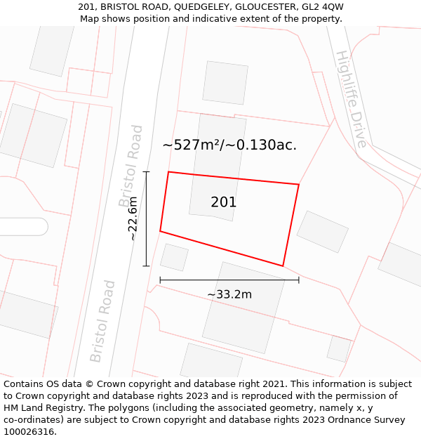 201, BRISTOL ROAD, QUEDGELEY, GLOUCESTER, GL2 4QW: Plot and title map