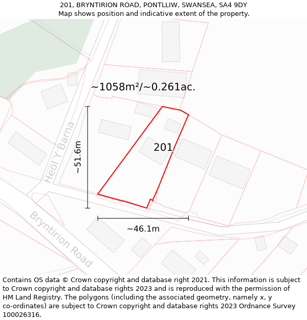 201, BRYNTIRION ROAD, PONTLLIW, SWANSEA, SA4 9DY: Plot and title map