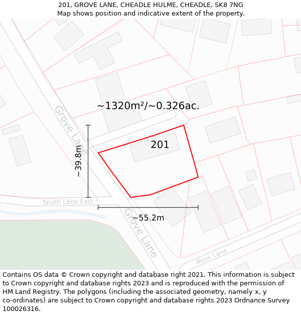 201, GROVE LANE, CHEADLE HULME, CHEADLE, SK8 7NG: Plot and title map