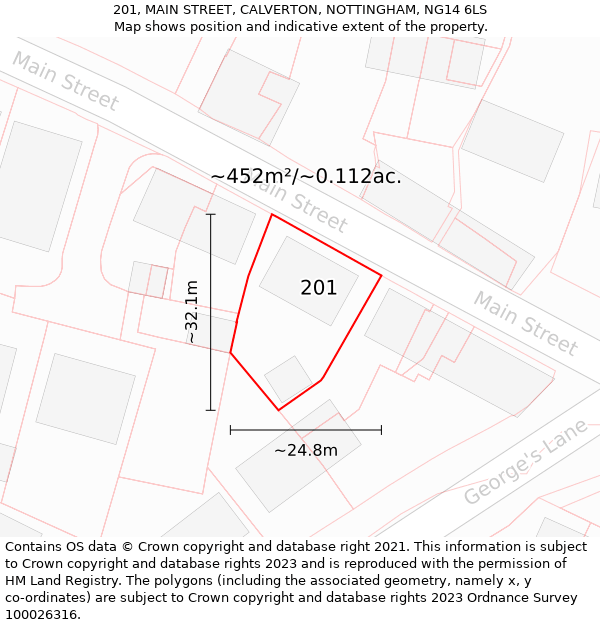 201, MAIN STREET, CALVERTON, NOTTINGHAM, NG14 6LS: Plot and title map