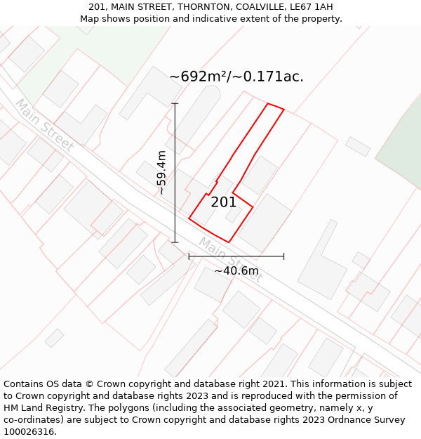 201, MAIN STREET, THORNTON, COALVILLE, LE67 1AH: Plot and title map