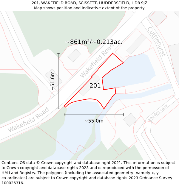 201, WAKEFIELD ROAD, SCISSETT, HUDDERSFIELD, HD8 9JZ: Plot and title map