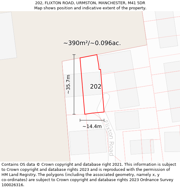 202, FLIXTON ROAD, URMSTON, MANCHESTER, M41 5DR: Plot and title map