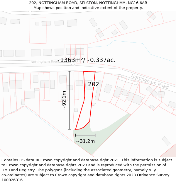 202, NOTTINGHAM ROAD, SELSTON, NOTTINGHAM, NG16 6AB: Plot and title map