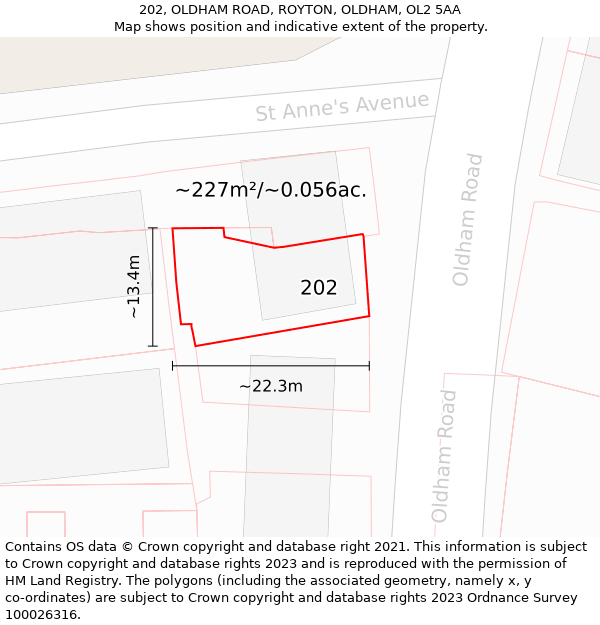 202, OLDHAM ROAD, ROYTON, OLDHAM, OL2 5AA: Plot and title map