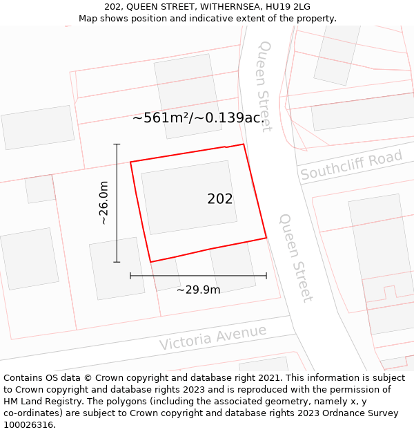 202, QUEEN STREET, WITHERNSEA, HU19 2LG: Plot and title map