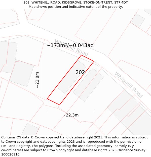 202, WHITEHILL ROAD, KIDSGROVE, STOKE-ON-TRENT, ST7 4DT: Plot and title map