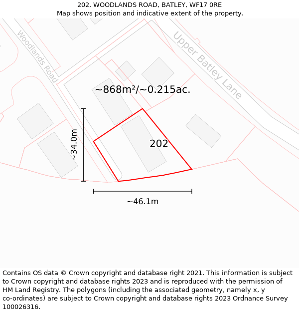 202, WOODLANDS ROAD, BATLEY, WF17 0RE: Plot and title map