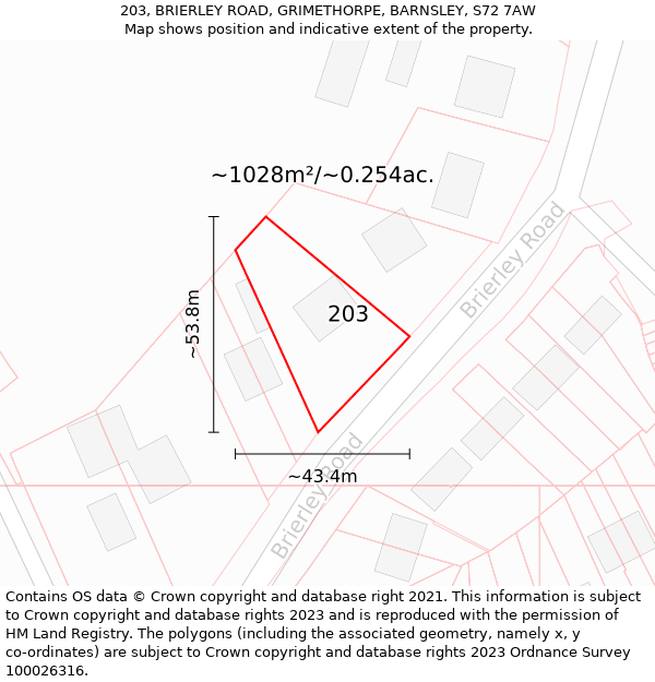 203, BRIERLEY ROAD, GRIMETHORPE, BARNSLEY, S72 7AW: Plot and title map