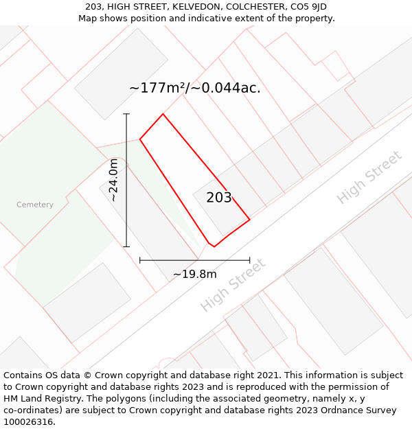 203, HIGH STREET, KELVEDON, COLCHESTER, CO5 9JD: Plot and title map