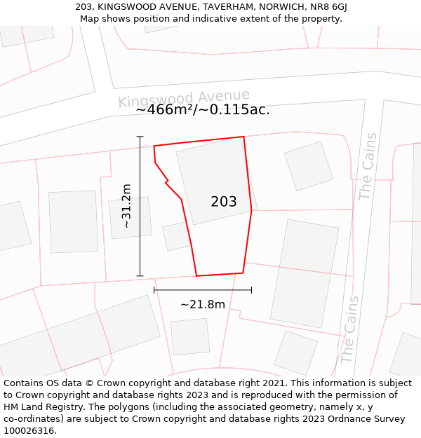 203, KINGSWOOD AVENUE, TAVERHAM, NORWICH, NR8 6GJ: Plot and title map