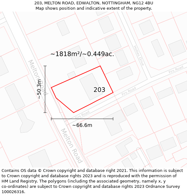 203, MELTON ROAD, EDWALTON, NOTTINGHAM, NG12 4BU: Plot and title map