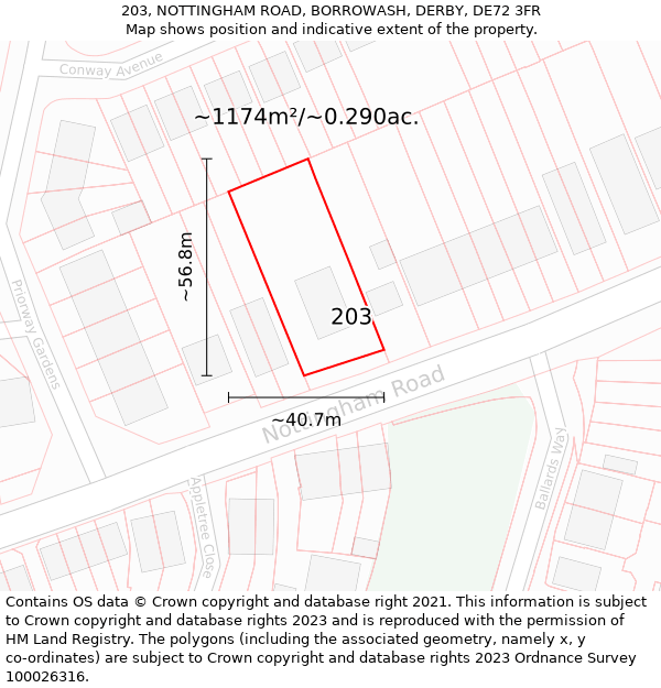 203, NOTTINGHAM ROAD, BORROWASH, DERBY, DE72 3FR: Plot and title map