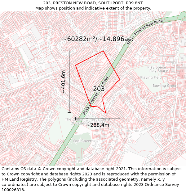 203, PRESTON NEW ROAD, SOUTHPORT, PR9 8NT: Plot and title map