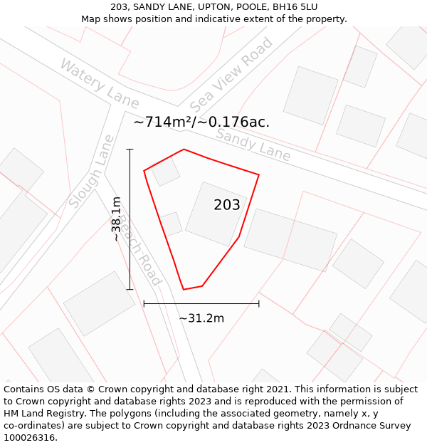 203, SANDY LANE, UPTON, POOLE, BH16 5LU: Plot and title map