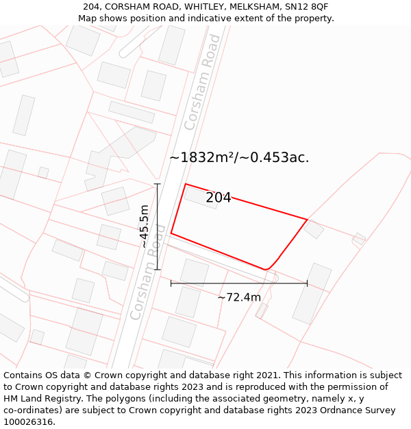 204, CORSHAM ROAD, WHITLEY, MELKSHAM, SN12 8QF: Plot and title map