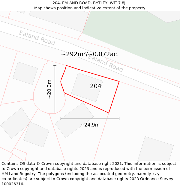 204, EALAND ROAD, BATLEY, WF17 8JL: Plot and title map