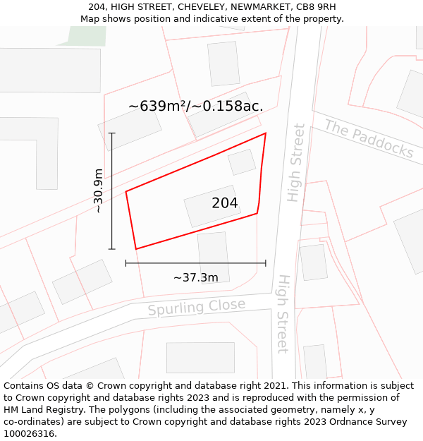 204, HIGH STREET, CHEVELEY, NEWMARKET, CB8 9RH: Plot and title map