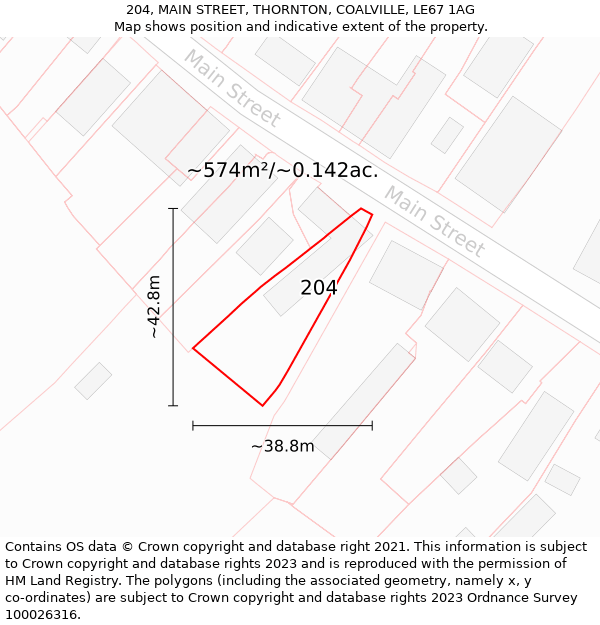 204, MAIN STREET, THORNTON, COALVILLE, LE67 1AG: Plot and title map