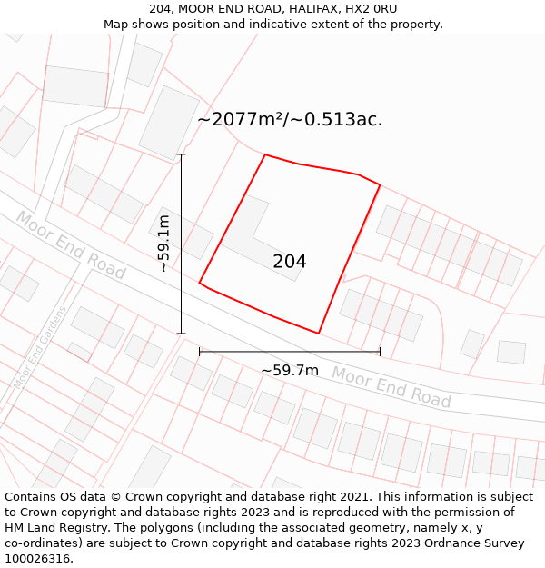 204, MOOR END ROAD, HALIFAX, HX2 0RU: Plot and title map