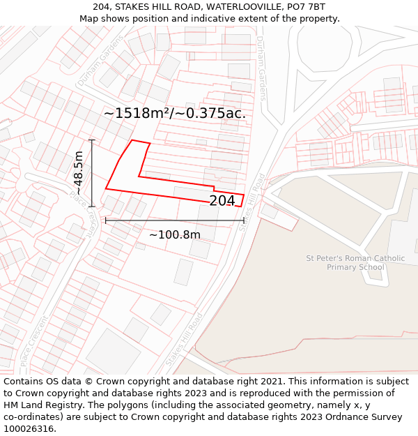 204, STAKES HILL ROAD, WATERLOOVILLE, PO7 7BT: Plot and title map