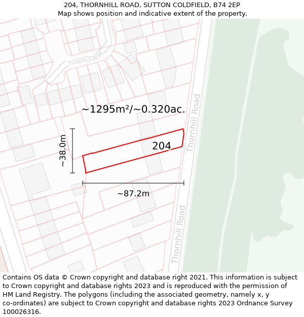 204, THORNHILL ROAD, SUTTON COLDFIELD, B74 2EP: Plot and title map