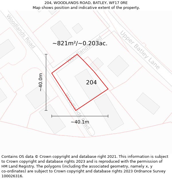 204, WOODLANDS ROAD, BATLEY, WF17 0RE: Plot and title map