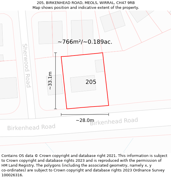 205, BIRKENHEAD ROAD, MEOLS, WIRRAL, CH47 9RB: Plot and title map