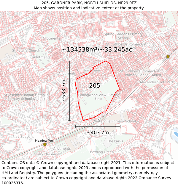 205, GARDNER PARK, NORTH SHIELDS, NE29 0EZ: Plot and title map