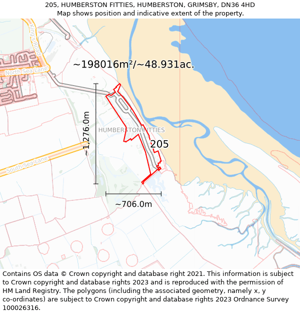 205, HUMBERSTON FITTIES, HUMBERSTON, GRIMSBY, DN36 4HD: Plot and title map