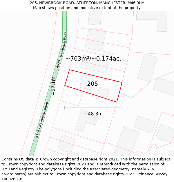 205, NEWBROOK ROAD, ATHERTON, MANCHESTER, M46 9HA: Plot and title map