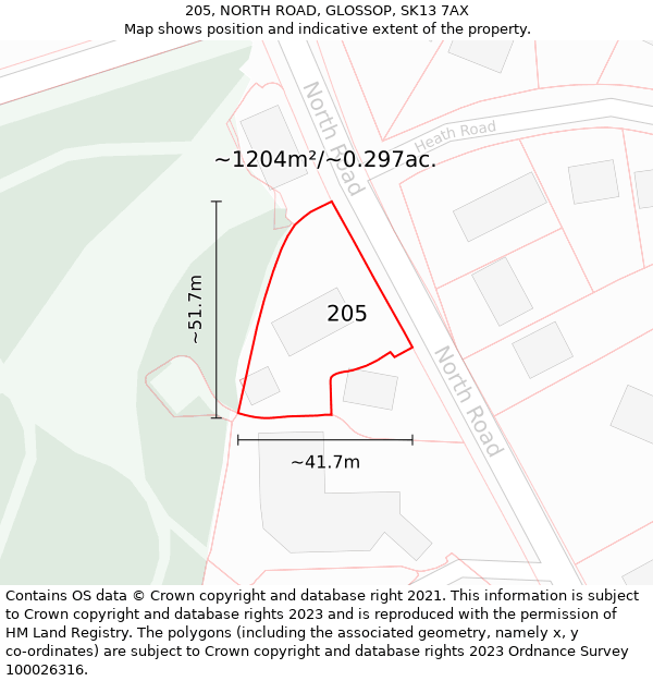 205, NORTH ROAD, GLOSSOP, SK13 7AX: Plot and title map