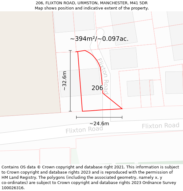 206, FLIXTON ROAD, URMSTON, MANCHESTER, M41 5DR: Plot and title map