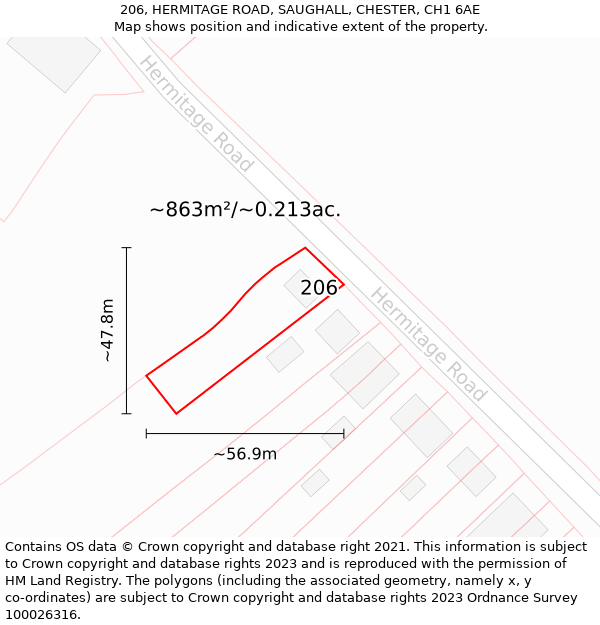 206, HERMITAGE ROAD, SAUGHALL, CHESTER, CH1 6AE: Plot and title map