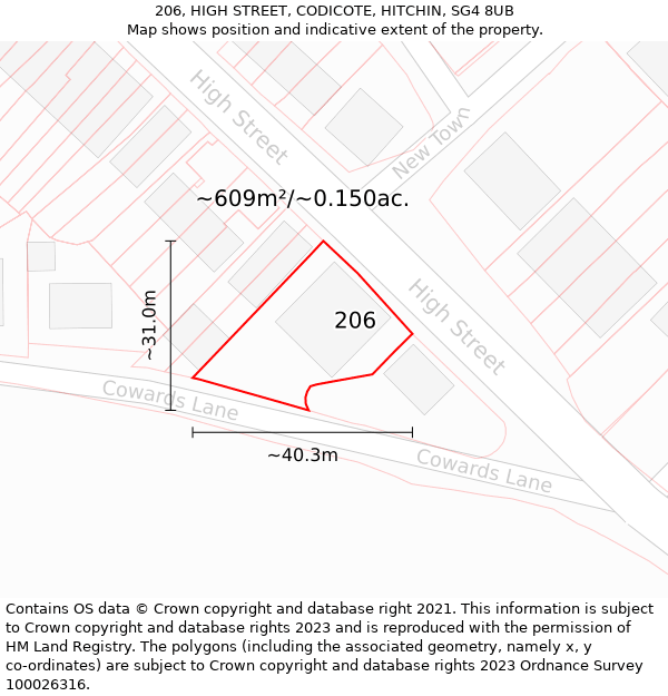 206, HIGH STREET, CODICOTE, HITCHIN, SG4 8UB: Plot and title map