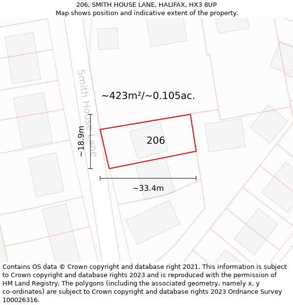 206, SMITH HOUSE LANE, HALIFAX, HX3 8UP: Plot and title map