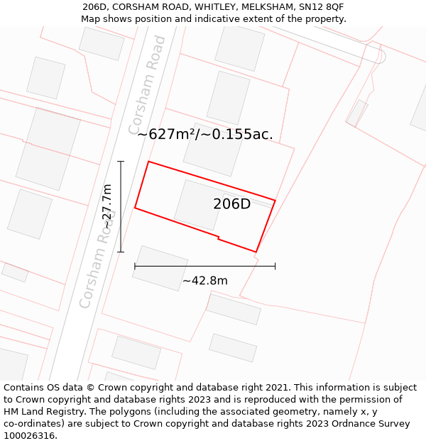 206D, CORSHAM ROAD, WHITLEY, MELKSHAM, SN12 8QF: Plot and title map