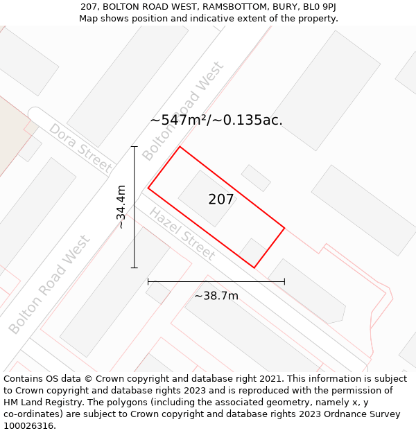 207, BOLTON ROAD WEST, RAMSBOTTOM, BURY, BL0 9PJ: Plot and title map