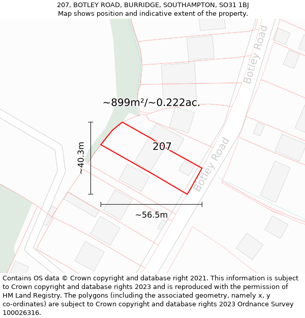 207, BOTLEY ROAD, BURRIDGE, SOUTHAMPTON, SO31 1BJ: Plot and title map