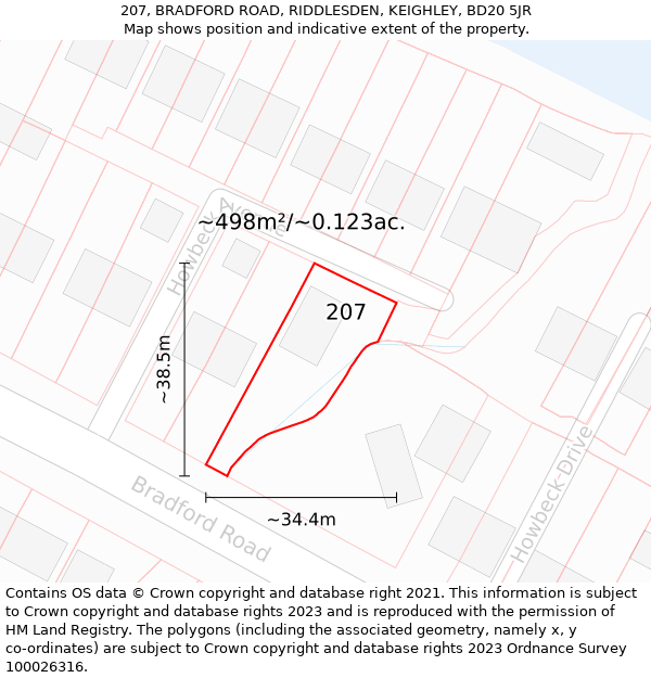 207, BRADFORD ROAD, RIDDLESDEN, KEIGHLEY, BD20 5JR: Plot and title map